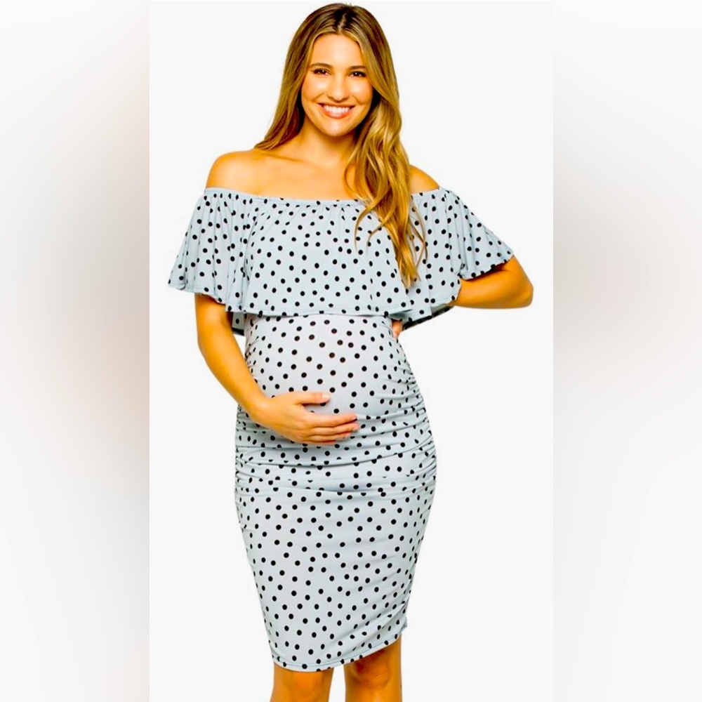 My Bump Polka Dot Maternity Off-Shoulder Dress